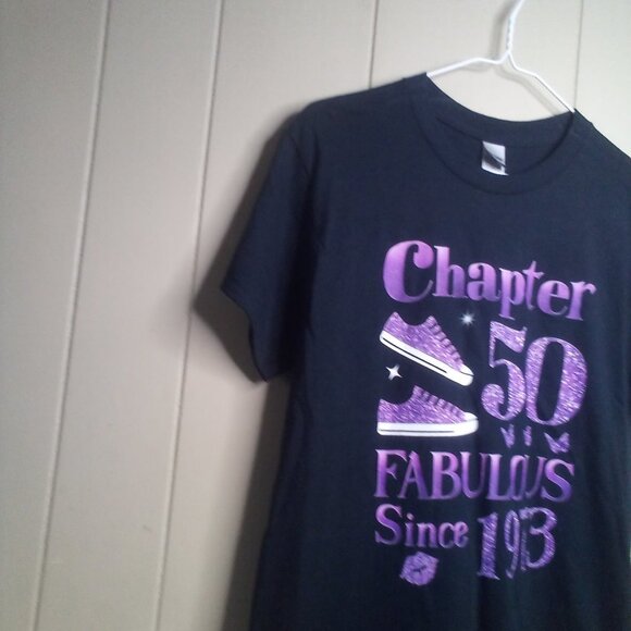 "50" Shirt Small "Chapter 50 Fabulous Since 1973" Black Purple - Picture 7 of 11